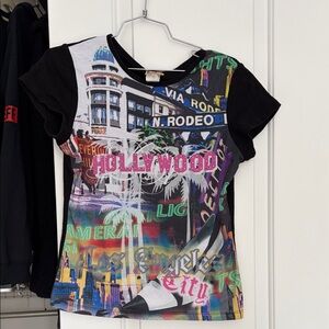 Unique Y2K Colorful Graphic T-Shirt Hollywood bedazzled made in USA 🇺🇸